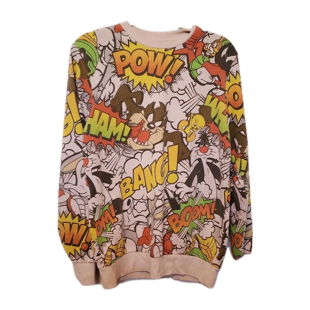 Looney Tunes Full Graphic Comic Crew Neck Taz Marvin The Martian Bugs Tweety MED